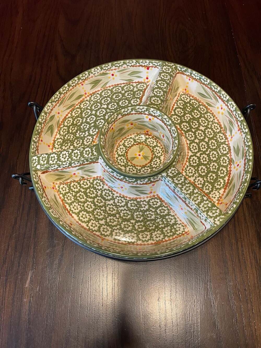 Old World Green Temp-rations Convertible Serving Platter/Chip and Dip Tray